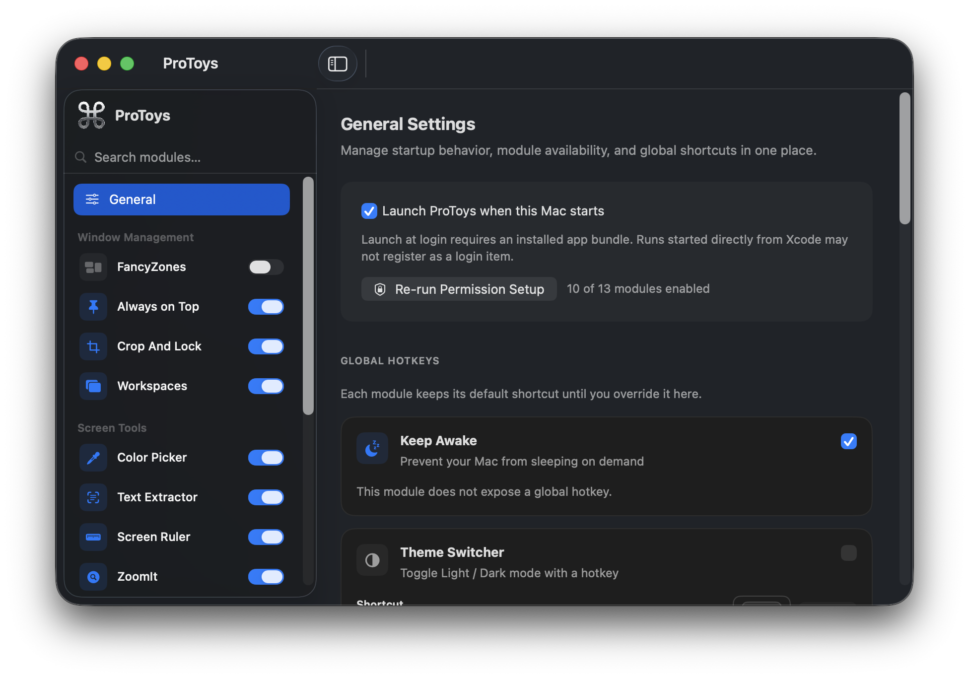 ProToys Quick Use Dashboard